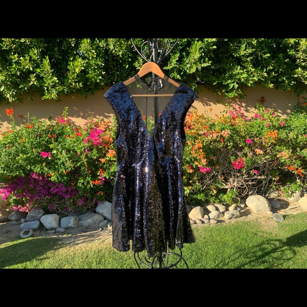 Free People Black Sequin A-Line Party Dress